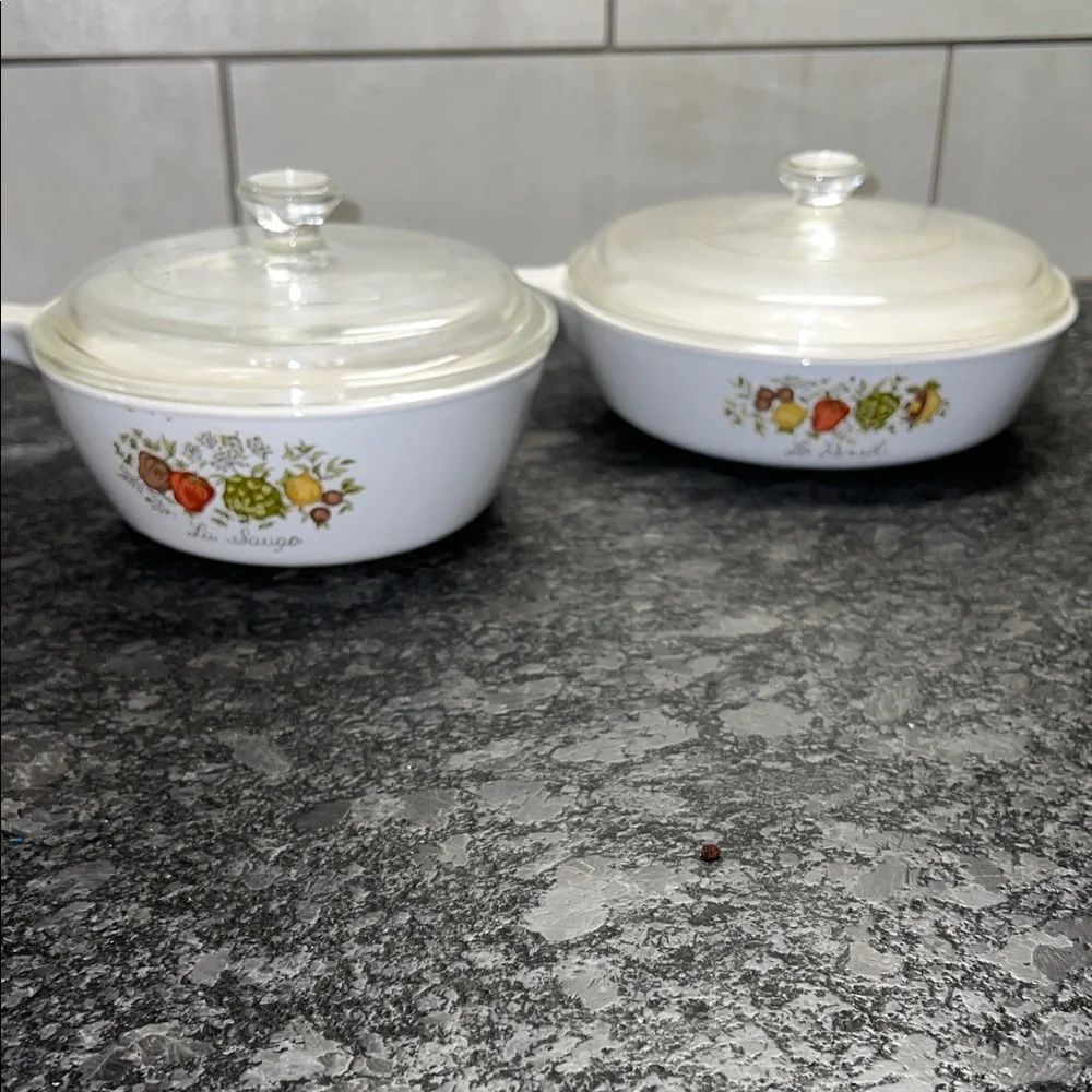 Vintage Glass Corningware Casserole Dishes with handles and Lids